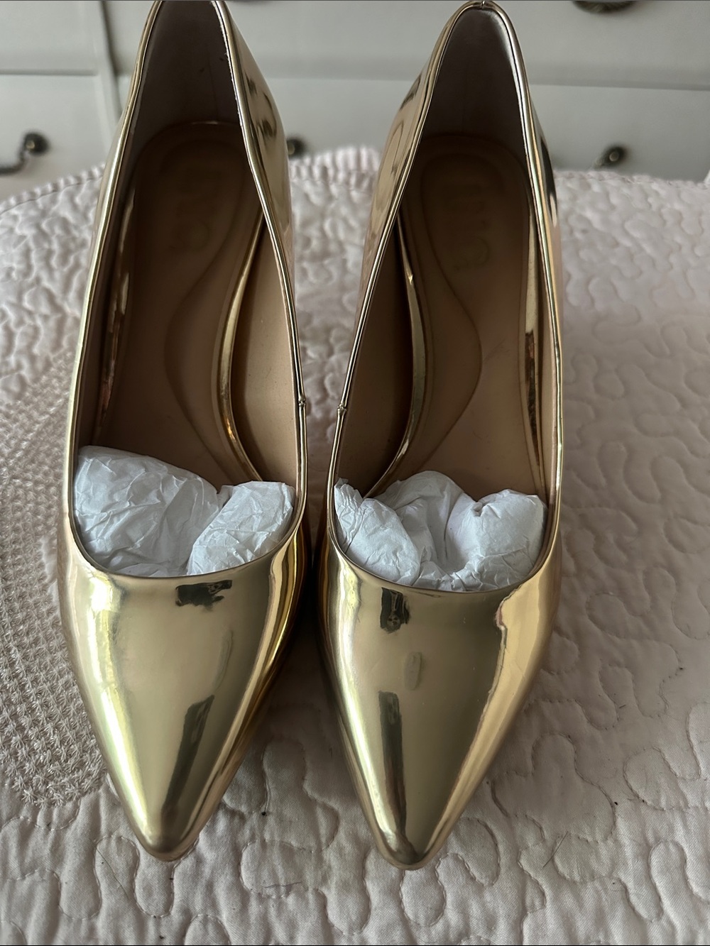 INC International Concepts Shiny Gold Pointed-Toe Pumps